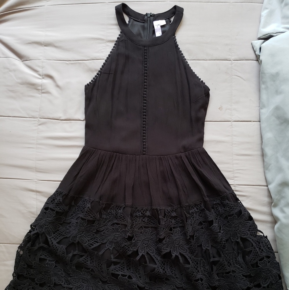 Francesca's Black Lace Halter Dress